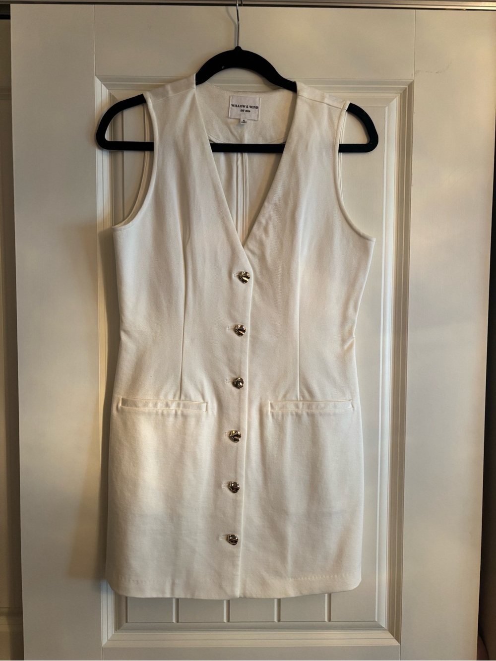 White Suiting Vest Dress with Gold Embellishment